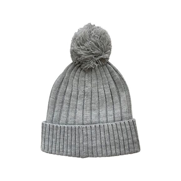 Michael Kors Light Gray Pom Pom Beanie Ribbed Knit Women\'s Hat NWT